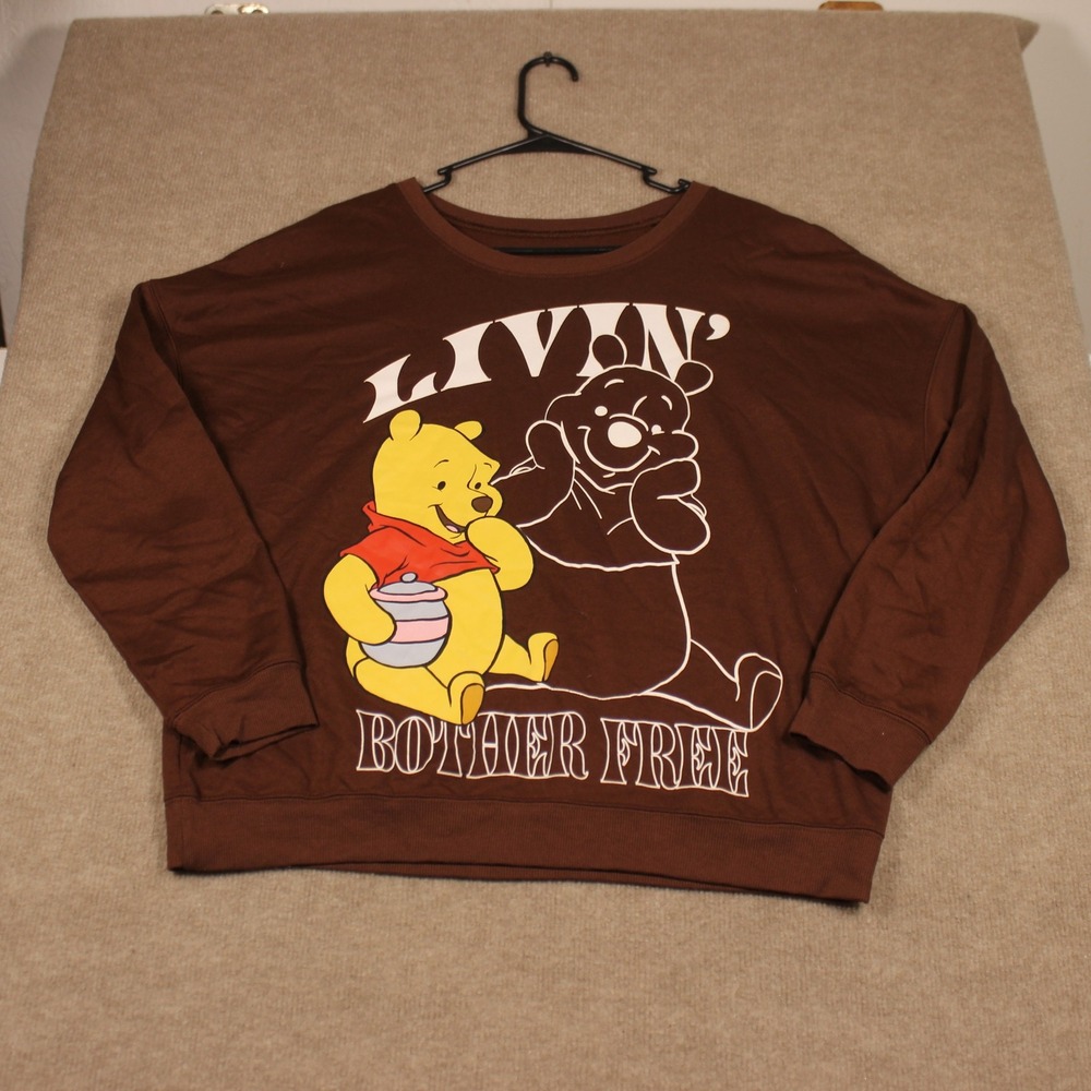 Disney Winnie the Pooh Livin Bother Free Brown Graphic Sweatshirt Large